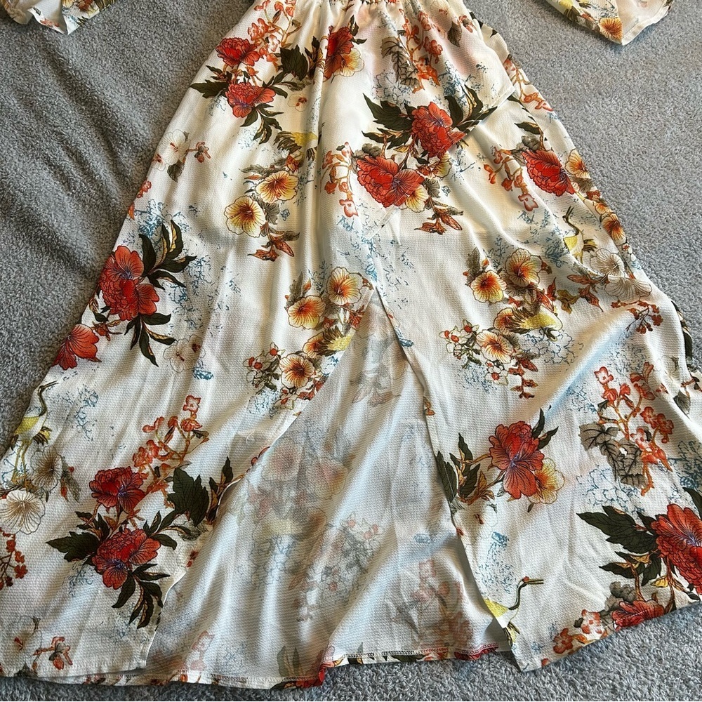 Simplee Apparel Floral High Low Dress - Cream and Red - Picture 3 of 7